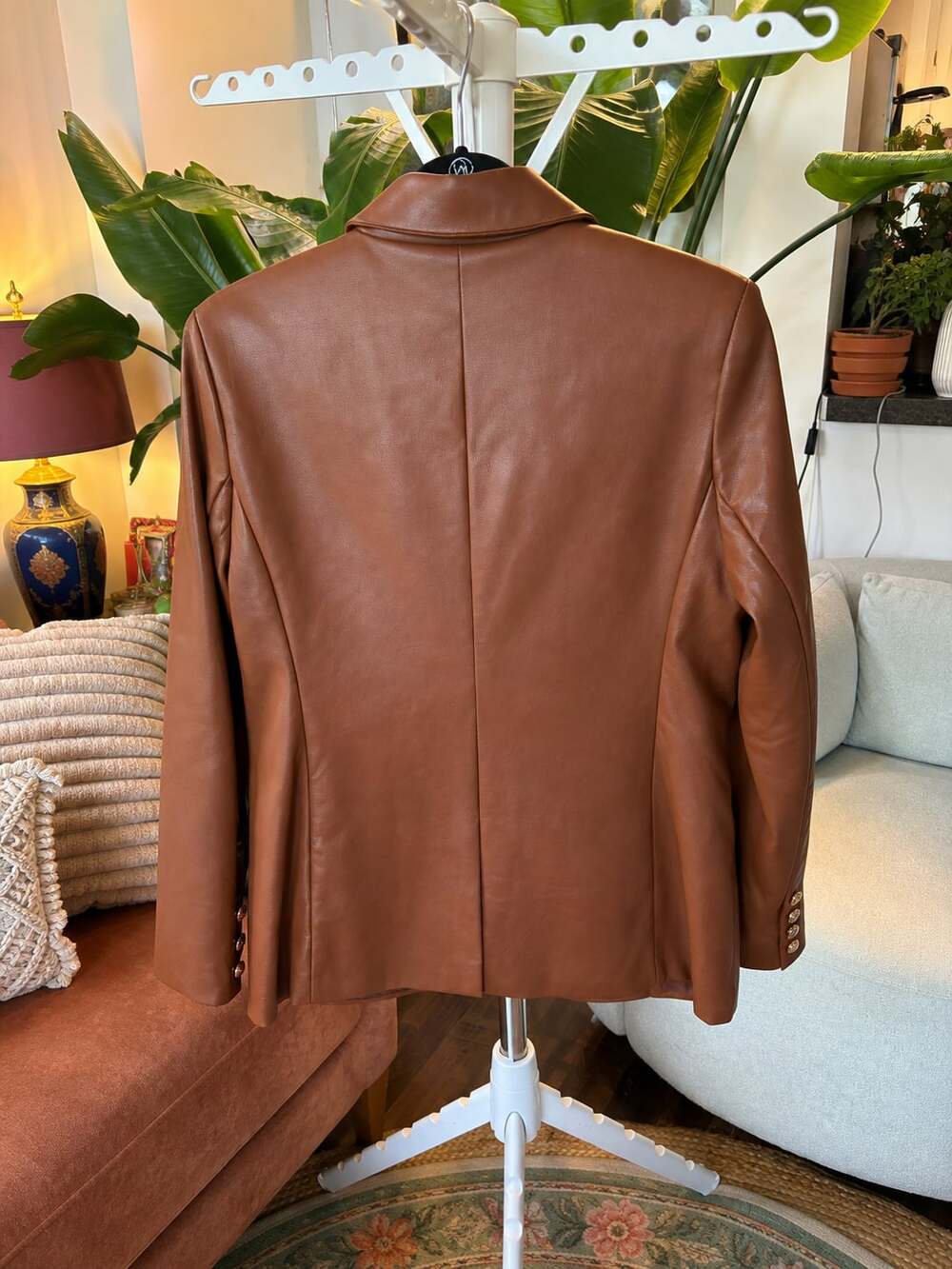Rachel Zoe Faux Leather Brown Blazer Jacket with Gold Buttons Size M - Picture 2 of 3